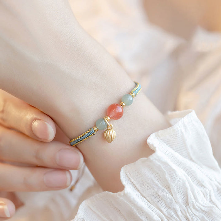 Braccialetto Buddha Stones Red Agate Jade Lotus Confidence Calm String