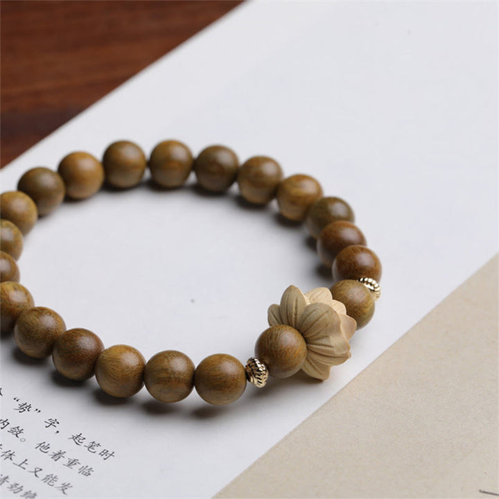 Braccialetto rilassante Buddha Stones Sandalo verde Bosso Loto