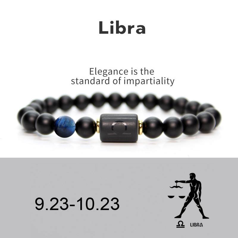 Buddha Stones 12 Costellazioni dello Zodiaco Bracciale Regolabile in Onice Nero