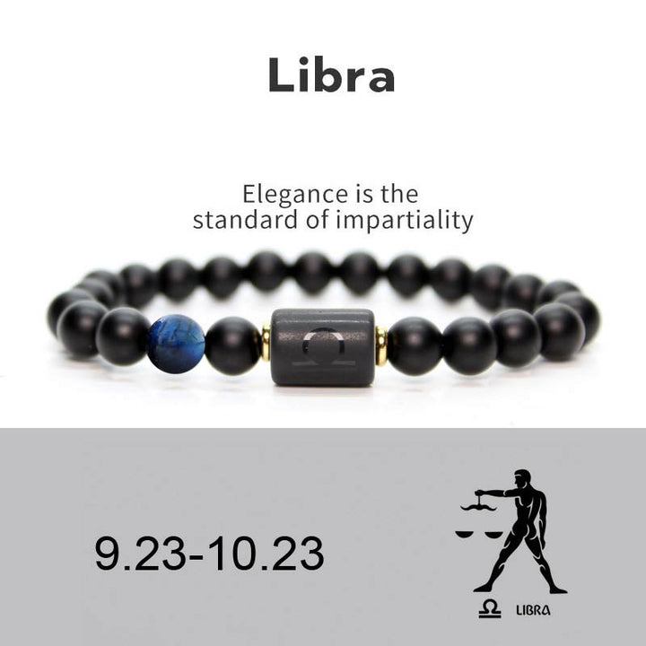Buddha Stones 12 Costellazioni dello Zodiaco Bracciale Regolabile in Onice Nero