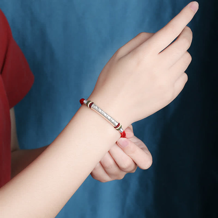 Braccialetto di corda di protezione e forza Om Mani Padme Hum in argento sterling 999 Buddha Stones