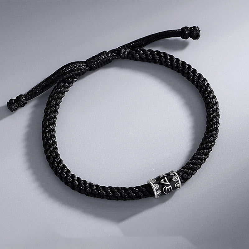Bracciale intrecciato Buddha Stones in argento sterling 925 Om Mani Padme Hum Peace