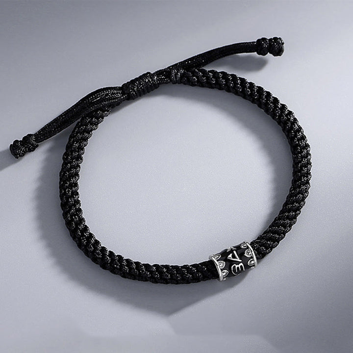 Bracciale intrecciato Buddha Stones in argento sterling 925 Om Mani Padme Hum Peace
