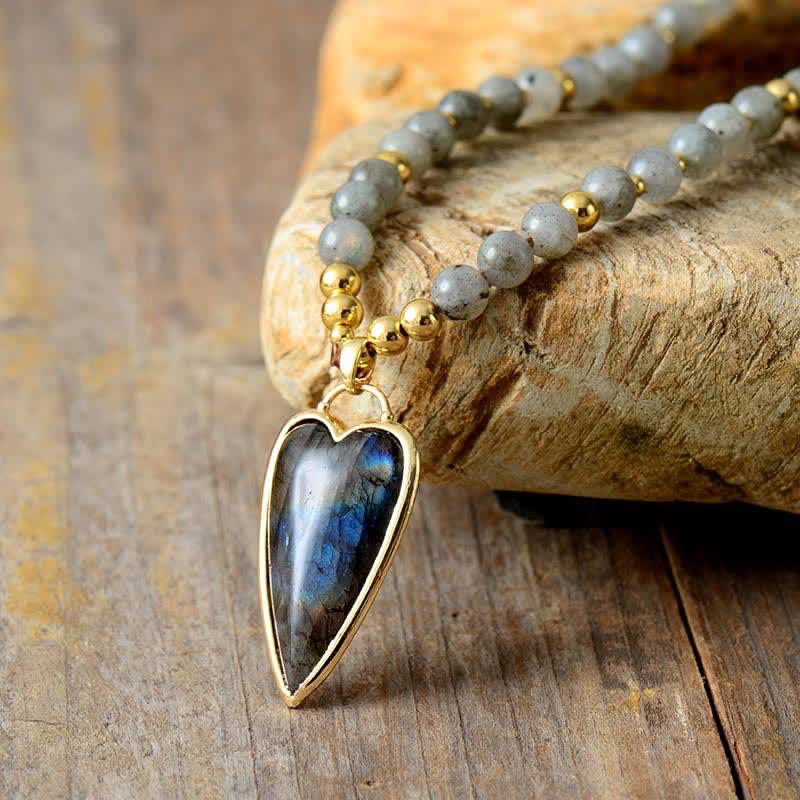 Buddha Stones Labradorite Supporto Guarigione Collana di Perline Ciondolo