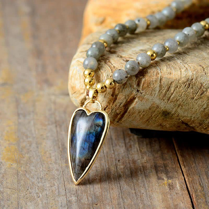 Buddha Stones Labradorite Supporto Guarigione Collana di Perline Ciondolo