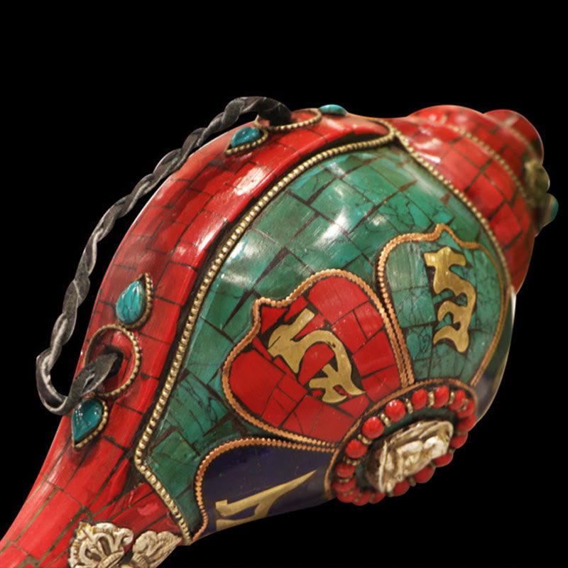 Shankha tibetano fatto a mano Om Mani Padme Hum Buddha Conch Shell Decorazione fortunata - image 7