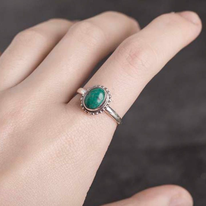 Anello Buddha Stones in argento sterling 925 con turchese e saggezza