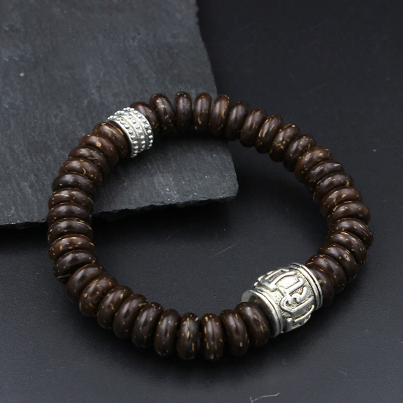 Braccialetto positivo Buddha Stones Natural Tibetan Coconut Shell Om Mani Padme Hum