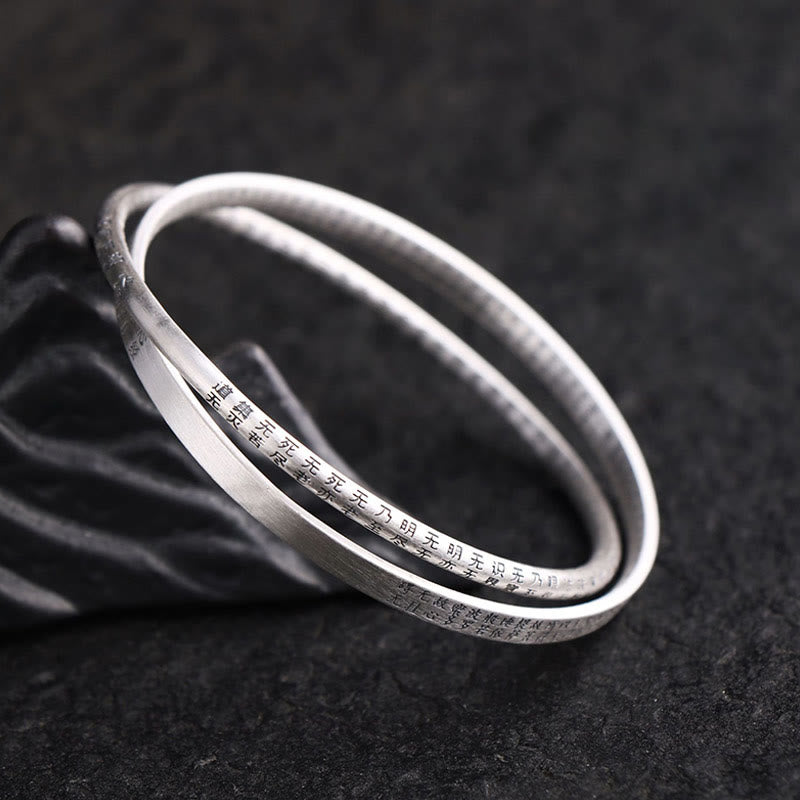 Braccialetto di protezione intagliato a forma di cuore in argento sterling 999 Buddha Stones - 62 millimetri - image 0