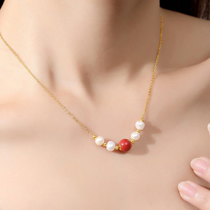 Collana con ciondolo a catena con perle di guarigione sincerità in argento sterling 925 con pietre Buddha Stones e cinabro