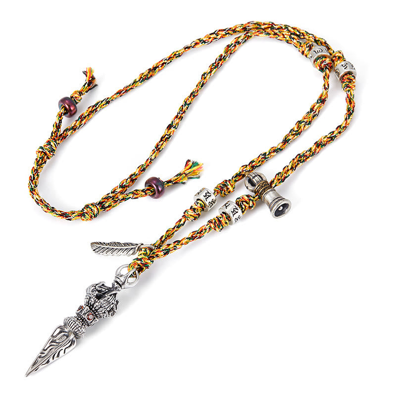 Buddha Stones Tibetano Fatto a Mano 925 Sterling Silver Dorje Vajra Om Mani Padme Hum Piuma Forza Collana Pendente - image 7