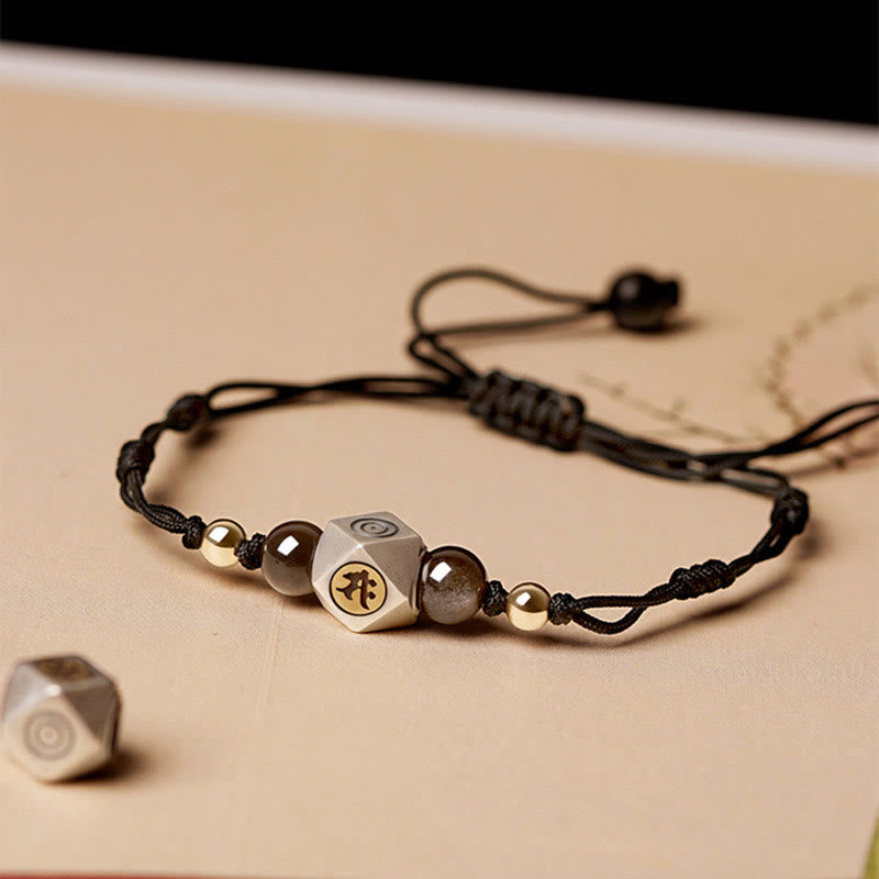 Braccialetto intrecciato calmo in argento sterling 925 fatto a mano con cinabro e zodiaco cinese Buddha Stones