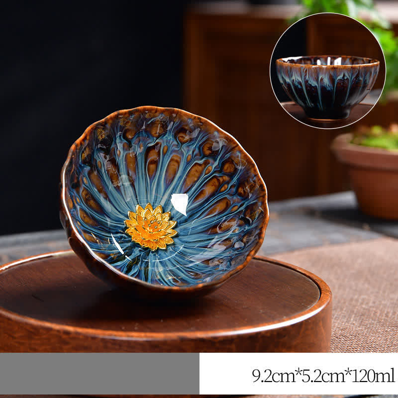 Buddha Stones Lotus Pavone Drago Fenice Koi Pesce Tazza da tè in ceramica Tazze da tè intarsiate 120ml