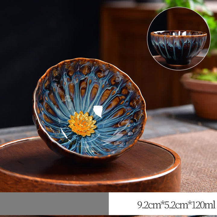 Buddha Stones Lotus Pavone Drago Fenice Koi Pesce Tazza da tè in ceramica Tazze da tè intarsiate 120ml