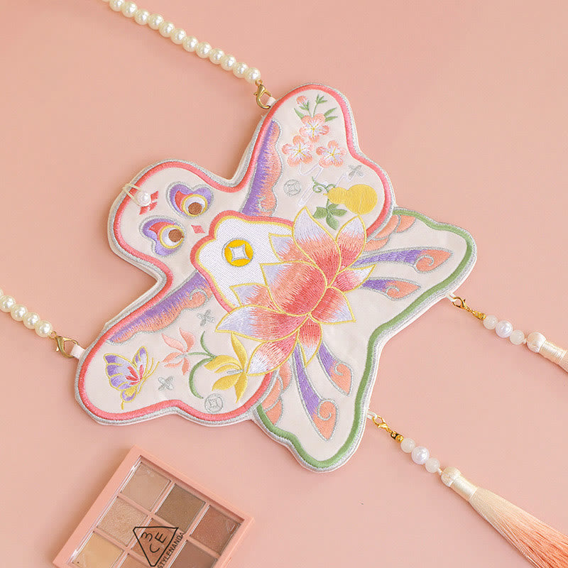 Buddha Stones Fortuna Ricamo Loto Koi Pesce Coniglio Fiore Borsa Hanfu Borsa a Tracolla Borsa a Tracolla - Aquilone di loto - image 18