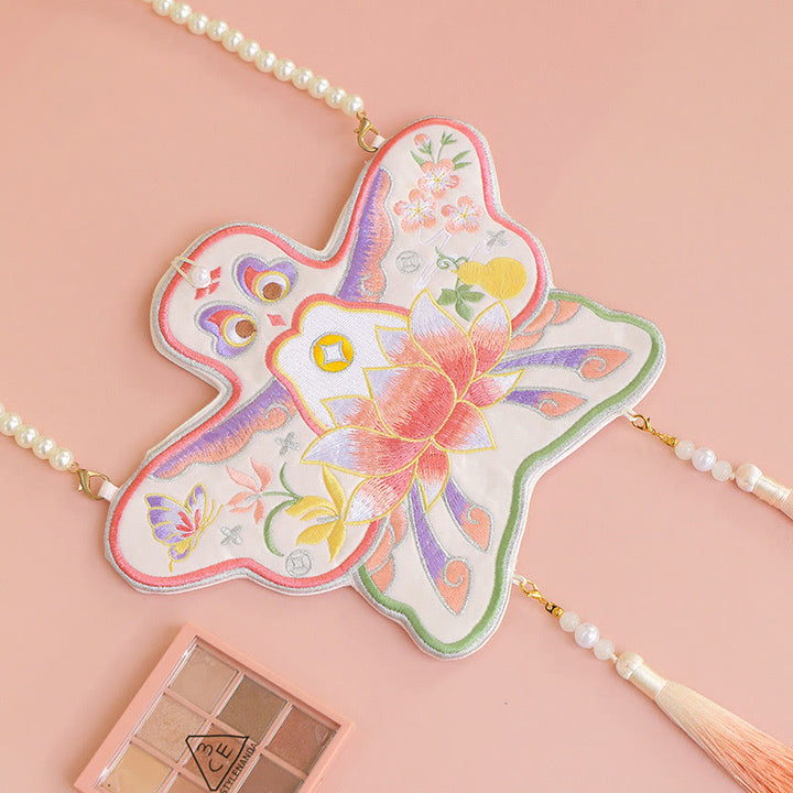 Buddha Stones Fortuna Ricamo Loto Koi Pesce Coniglio Fiore Borsa Hanfu Borsa a Tracolla Borsa a Tracolla - Aquilone di loto - image 18