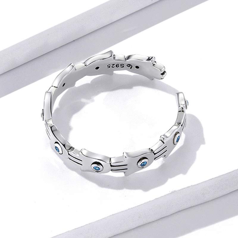 Anello regolabile con simbolo Hamsa in argento sterling 925 Buddha Stones e zircone