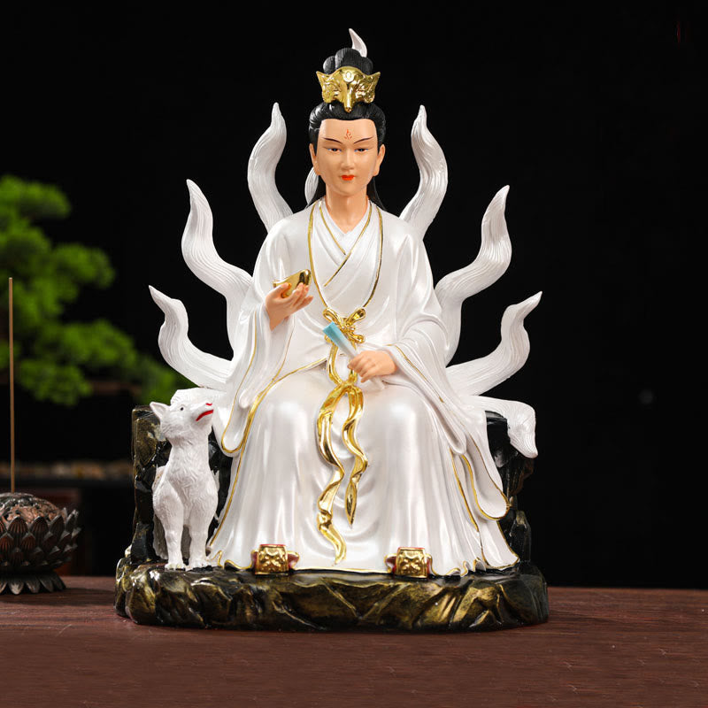 Buddha Stones Volpe a nove code Fata Fortuna Protezione Resina Decorazione per la casa