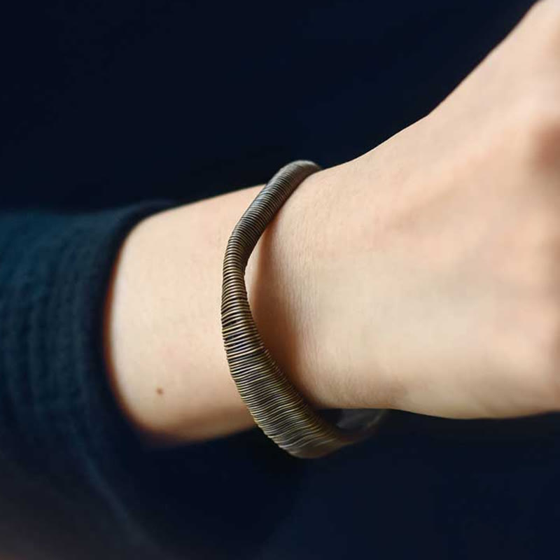 Bracciale regolabile con polsino in ottone e rame, con design semplice, per fortuna e ricchezza, Buddha Stones - image 8