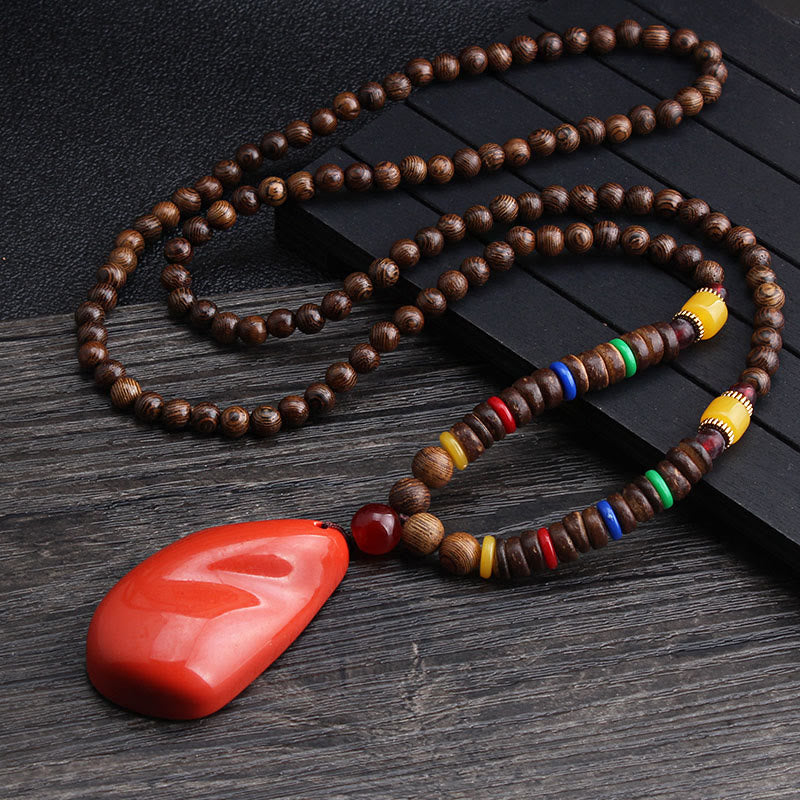 Buddha Stones Tibetano Legno Wenge Bodhi Seme Agata Equilibrio Pace Collana Pendente