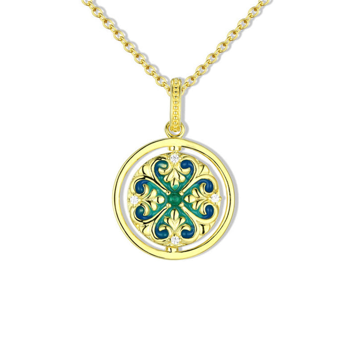 Collana con ciondolo girevole Buddha Stones 925 Sterling Silver Lotus Flower Floral Zircon Enlightenment