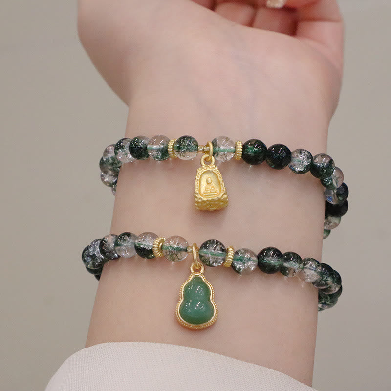 Braccialetto con ciondolo Buddha Stones naturale verde fantasma della fiducia in zucca