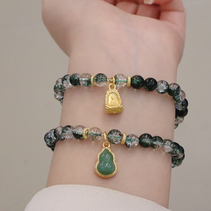 Braccialetto con ciondolo Buddha Stones naturale verde fantasma della fiducia in zucca