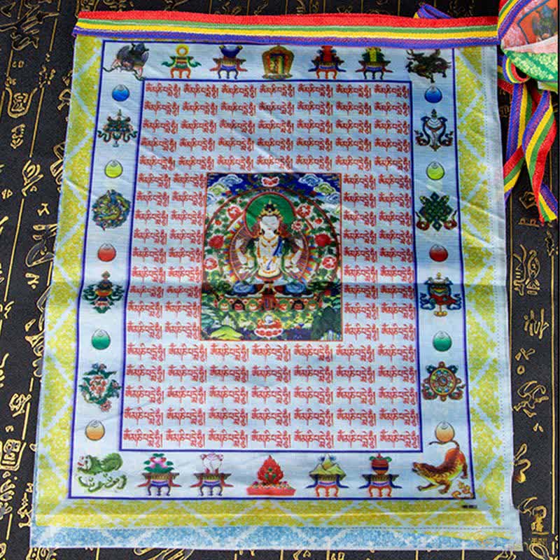 Buddha Stones Bandiera tibetana a 5 colori con cavallo del vento, Buddha Tara, Scritture, Guarigione, Auspiciosa, Preghiera all'aperto - image 13
