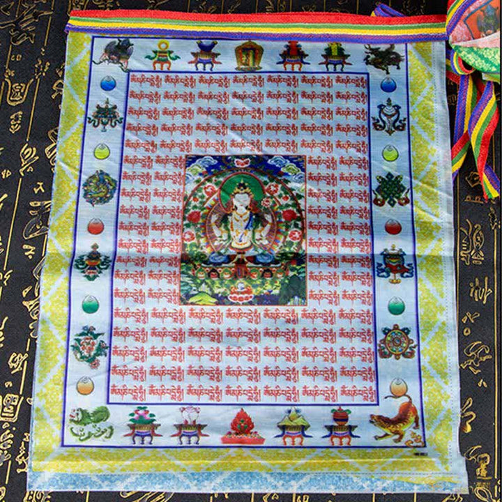 Buddha Stones Bandiera tibetana a 5 colori con cavallo del vento, Buddha Tara, Scritture, Guarigione, Auspiciosa, Preghiera all'aperto - image 13