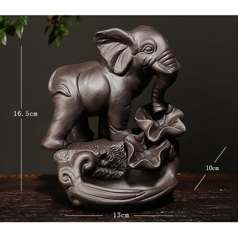 Decorazione bruciatore di incenso di guarigione della pace con fontana di fumo a riflusso in argilla viola elefante tibetano