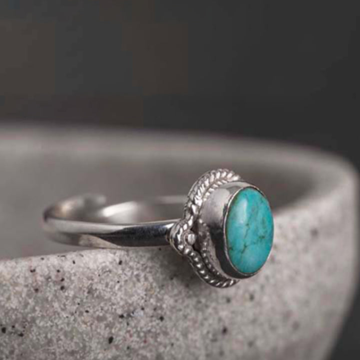 Anello Buddha Stones in argento sterling 925 con turchese e saggezza