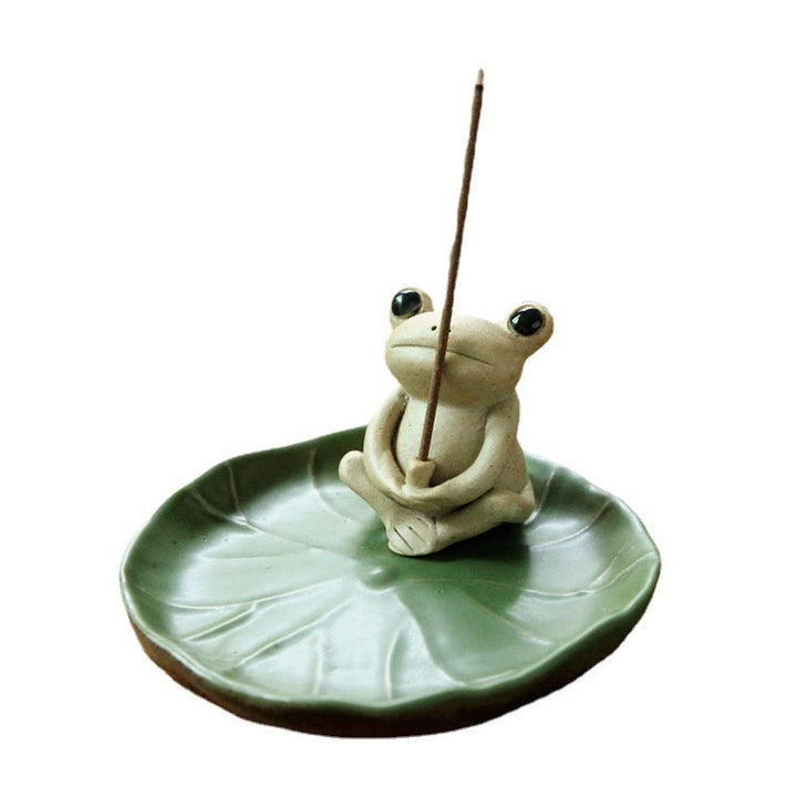 Decorazione bruciatore di incenso a forma di rana in ceramica fatta a mano