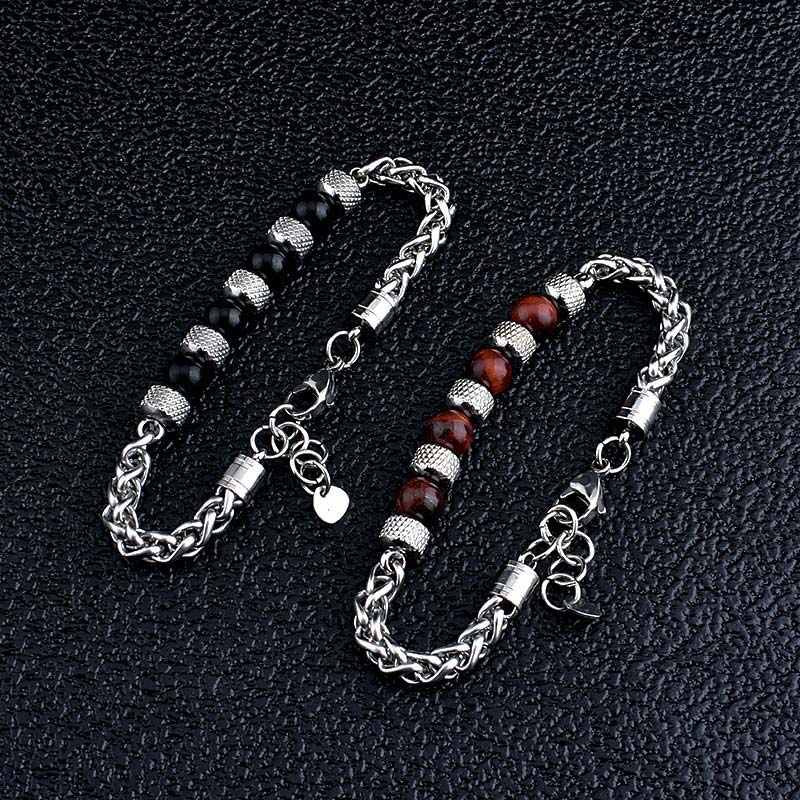 Buddha Stones Bracciale coraggio con perline in occhio di tigre e onice nero - image 12