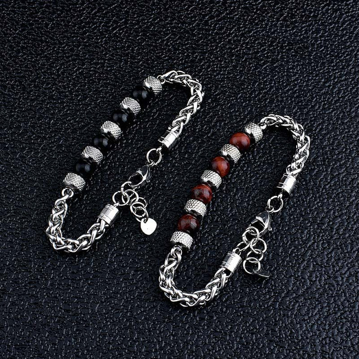 Buddha Stones Bracciale coraggio con perline in occhio di tigre e onice nero - image 12