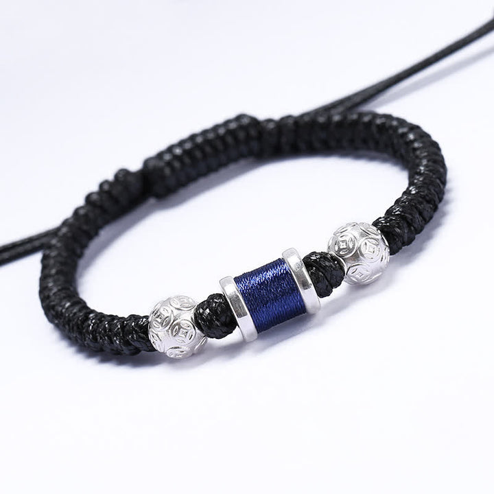 Braccialetto in corda intrecciata con perline di rame in argento sterling 999 Buddha Stones