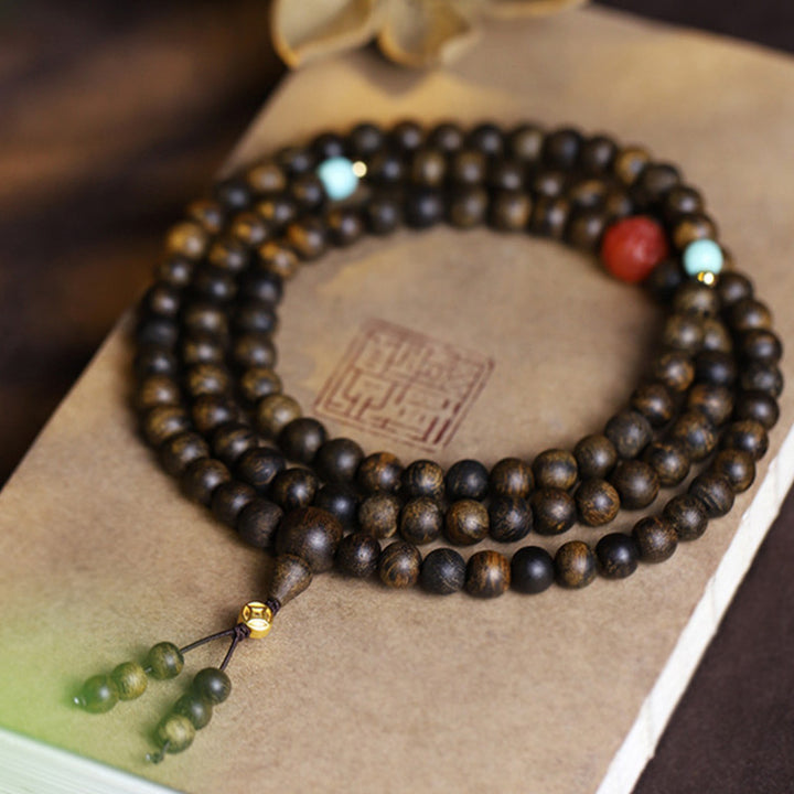 Buddha Stones 108 Mala Beads Agarwood Agata rossa Turchese Braccialetto di meditazione della pace