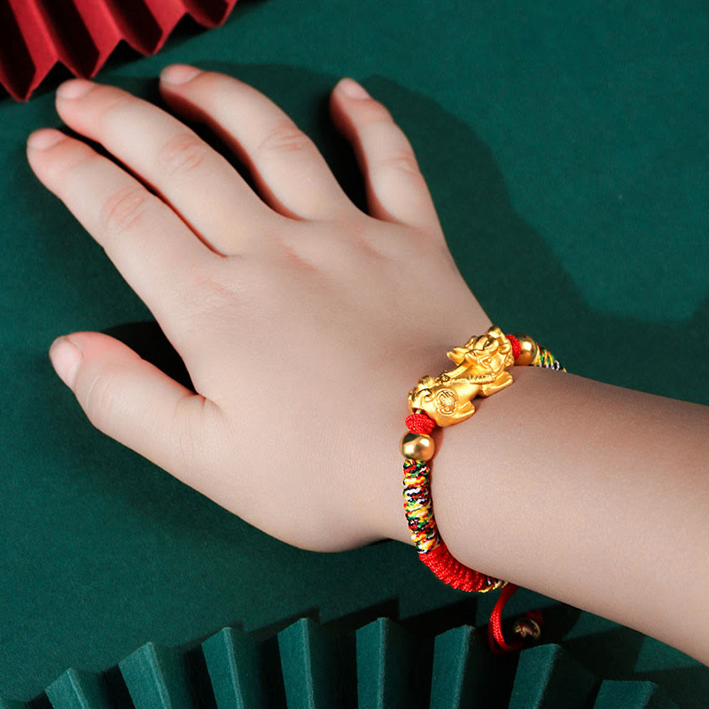 Buddha Stones per bambini in argento sterling 999 PiXiu Wealth King Kong Knot String Braided Kids