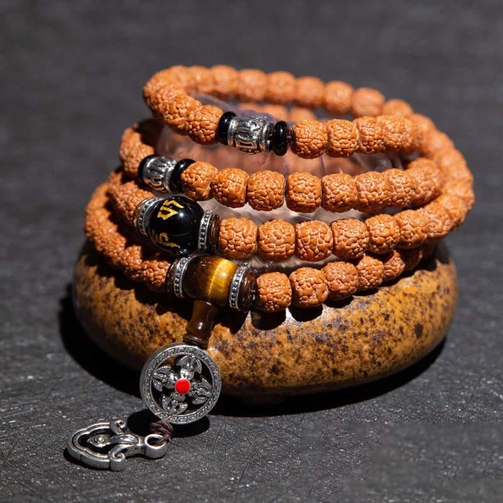 Tibet 108 Mala Beads Rudraksha Bodhi Seed Zodiaco Cinese Natale Buddha Ricchezza Braccialetto Charm