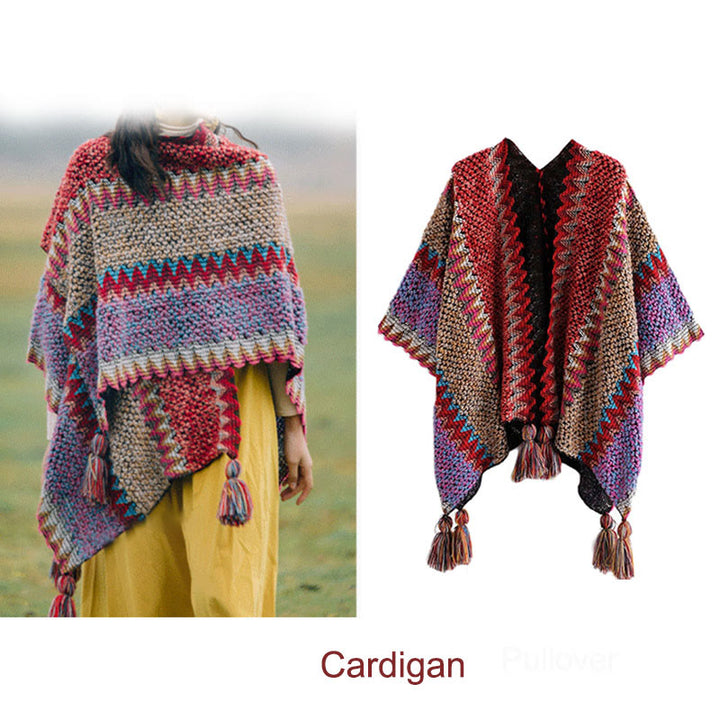 Scialle tibetano lavorato a maglia con Buddha Stones, mantello caldo, sciarpa tibetana con nappe