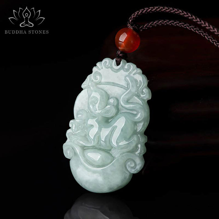 Collana con ciondolo di successo con 12 simboli dello zodiaco cinese in giada naturale Buddha Stones - image 1