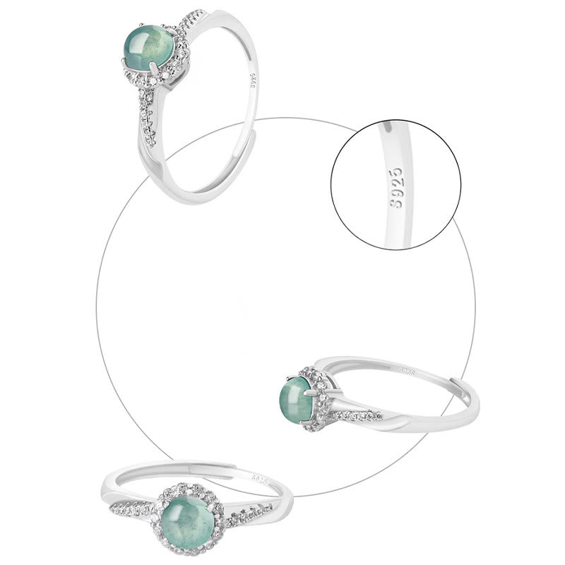 Anello regolabile Buddha Stones 925 Sterling Silver Round Jade Luck Prosperity - image 4