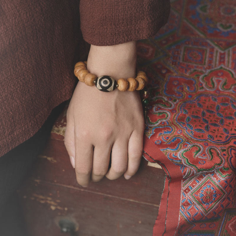 Bracciale Mala da polso con ciondolo di pace in Buddha Stones Tibet Bodhi Seed Dzi Bead