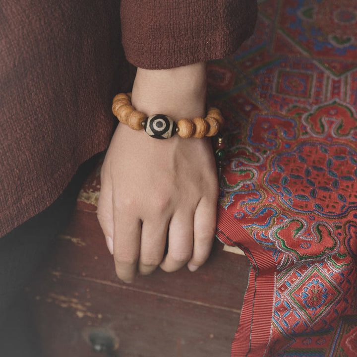 Bracciale Mala da polso con ciondolo di pace in Buddha Stones Tibet Bodhi Seed Dzi Bead
