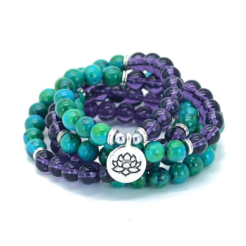 Braccialetto con ciondolo spirituale di loto, ametista, avventurina verde e Buddha Stones - image 3