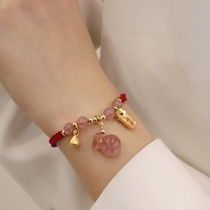 Braccialetto intrecciato con corda rossa, Buddha Stones naturale, sacchetto di denaro con loto