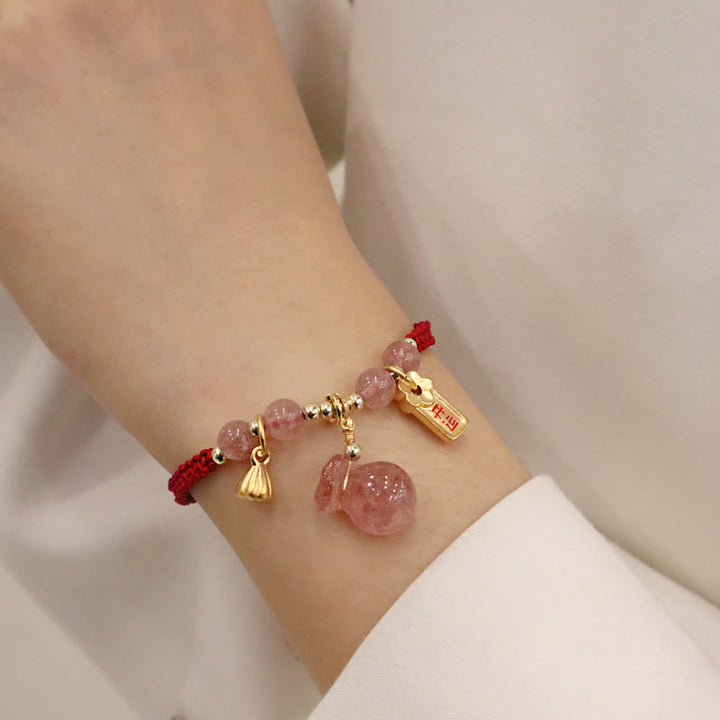 Braccialetto intrecciato con corda rossa, Buddha Stones naturale, sacchetto di denaro con loto - image 1