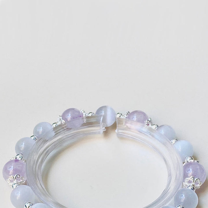 Braccialetto di consapevolezza spirituale con stella in argento sterling 925, ametista naturale e occhio di gatto , Buddha Stones
