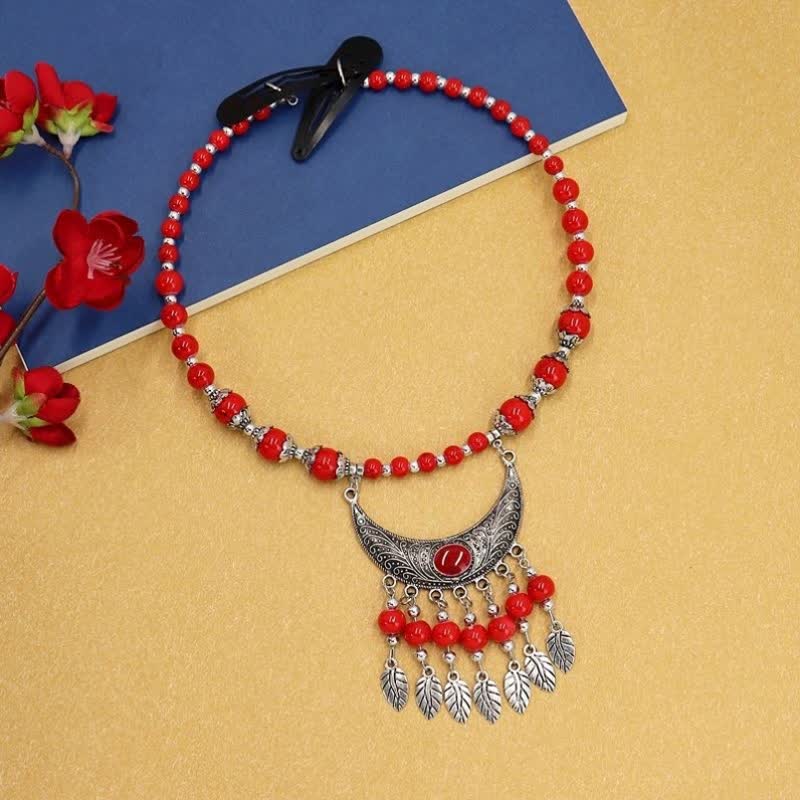 Decorazione per capelli con nappa di perline esotiche tibetane - Rosso - image 5