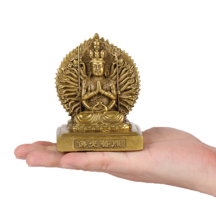 Chenrezig, statuetta di Avalokitesvara dalle mille mani, statua di rame massiccio di protezione del Bodhisattva Kuan Yin a doppia faccia, decorazione - image 2