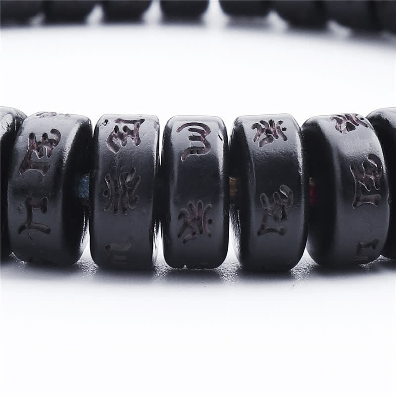 Buddha Stones Perline di guscio di cocco tibetano Braccialetto della felicità con mantra Om Mani Padme Hum inciso